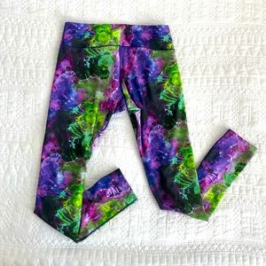 BCG Leggings | Multi-color Neon Purple Green Floral Workout Athletic